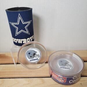Set of 2 Dallas Cowboy Collections: 4 Clear Coasters & Koozie